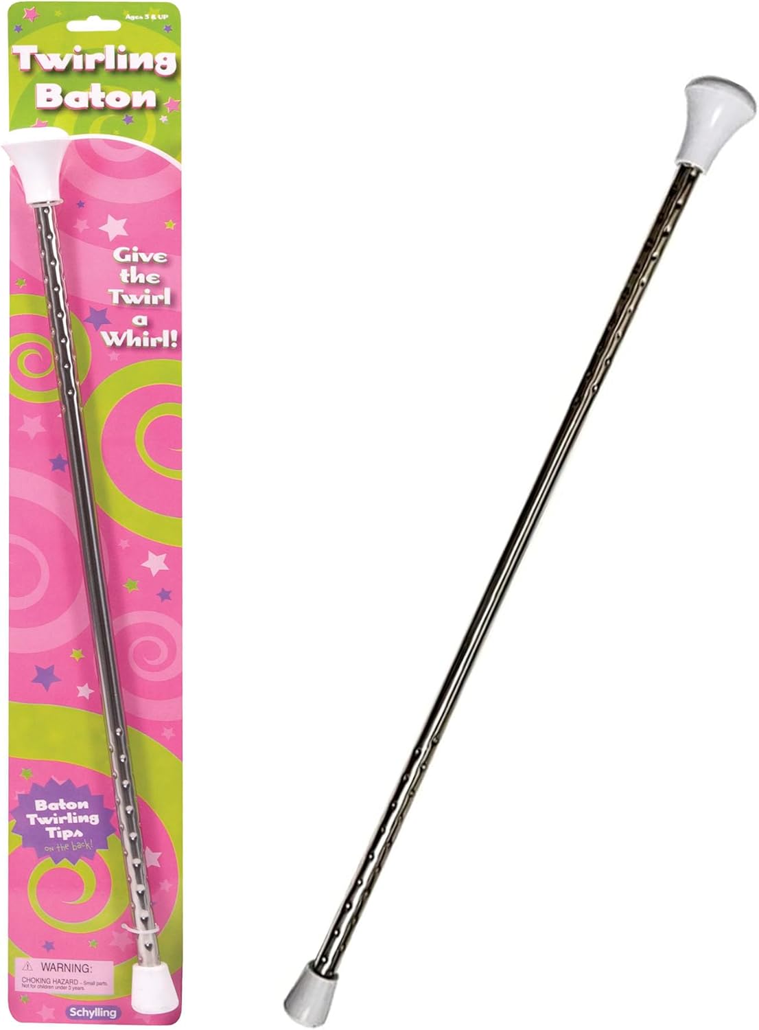 Schylling Twirling Baton - Metal Kids Baton - Rubberized Ends in Assorted Pink. White. and Purple Colors - Ages 3 and Up - One Baton