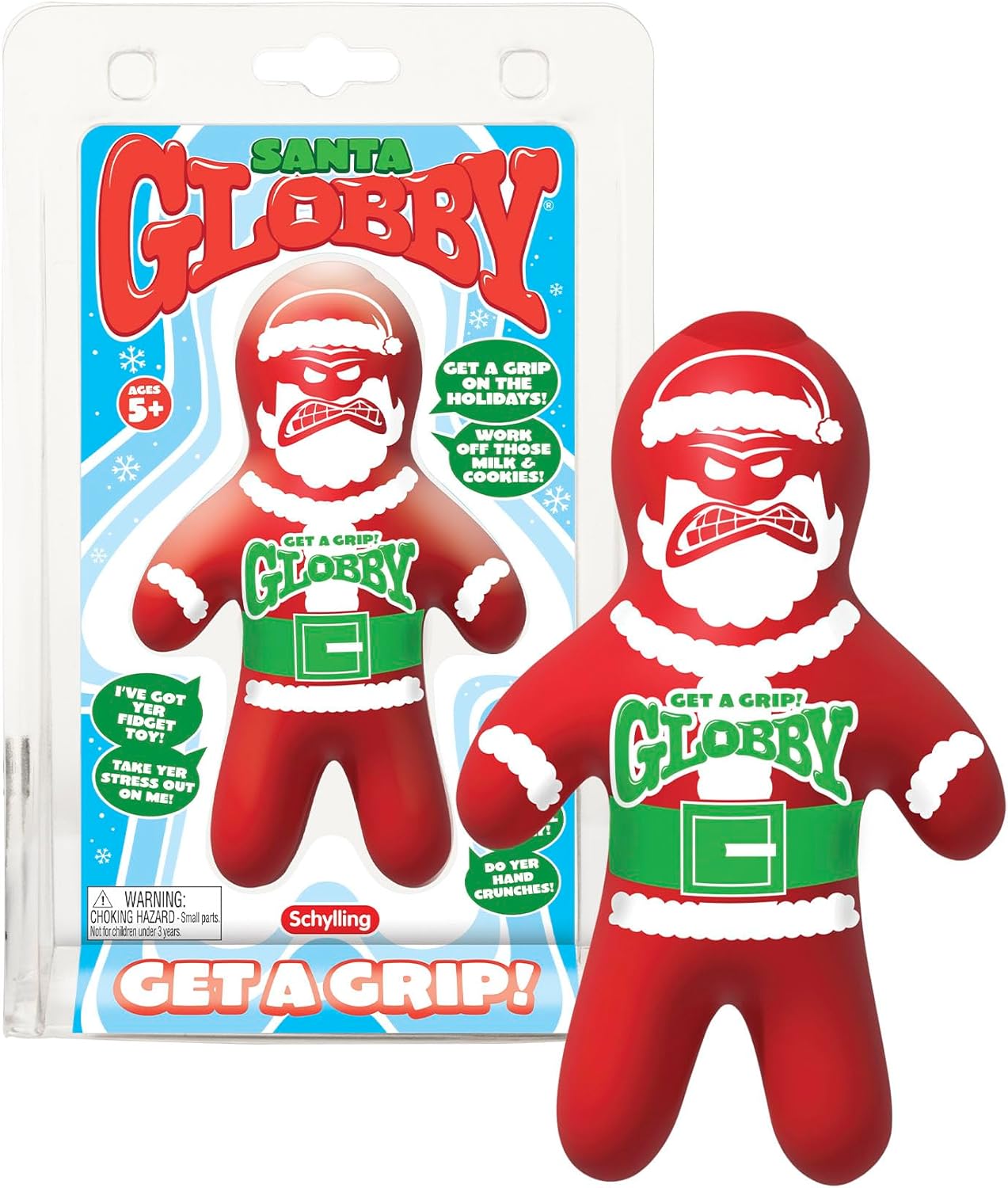 Schylling Santa Globby - Sensory Toy with a Tough Squish - Get a Grip with a Santa-Themed Squeeze - Ages 3 and Up - One Santa