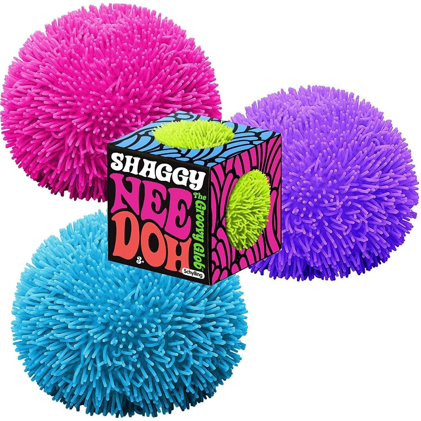 NeeDoh Shaggy Ball - Neon Squishy - 3 Pack
